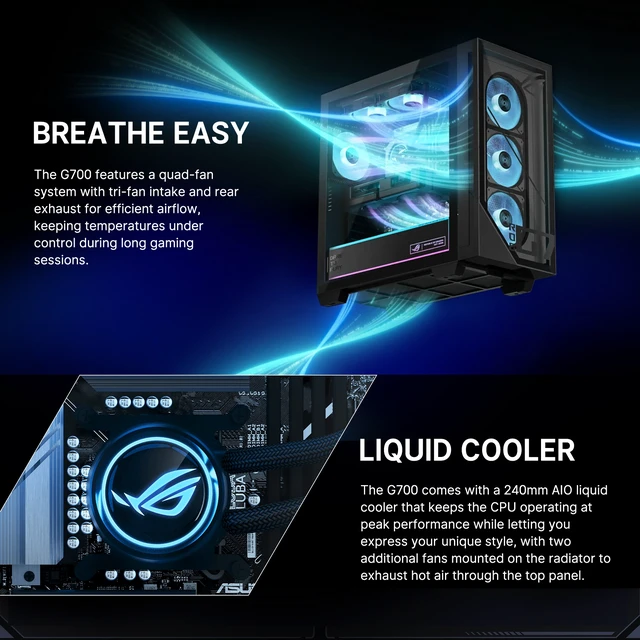 Alt view image 5 of 7 - ASUS ROG G700 90PF0561-M043V0 Gaming Tower Desktop, Intel Core Ultra 7 265KF, 16GB DDR5 UDIMM, 1TB PCIe M.2 SSD, Wi-Fi 6, Windows 11 Home, Wired Keyboard & Wired Mouse, HDMI, RJ45, Black