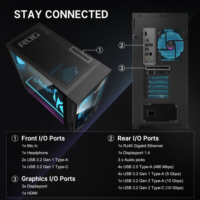 Alt view image 7 of 7 - ASUS ROG G700 90PF0561-M043V0 Gaming Tower Desktop, Intel Core Ultra 7 265KF, 16GB DDR5 UDIMM, 1TB PCIe M.2 SSD, Wi-Fi 6, Windows 11 Home, Wired Keyboard & Wired Mouse, HDMI, RJ45, Black