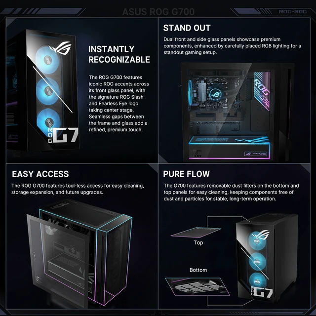Alt view image 6 of 7 - ASUS ROG G700 90PF0561-M043V0 Gaming Tower Desktop, Intel Core Ultra 7 265KF, 16GB DDR5 UDIMM, 1TB PCIe M.2 SSD, Wi-Fi 6, Windows 11 Home, Wired Keyboard & Wired Mouse, HDMI, RJ45, Black