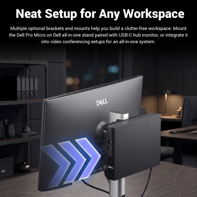 Alt view image 6 of 7 - DELL Pro Micro QCM1250 Business MFF Desktop, Intel Core Ultra 5 235T, 16GB DDR5 RAM, 512GB SSD, Wi-Fi 6, Windows 11 Pro, Wired Keyboard & Wired Mouse, HDMI, RJ45, Black