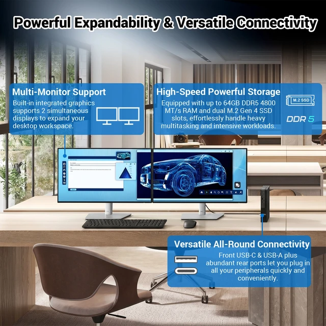 Alt view image 5 of 7 - DELL Pro Micro QCM1250 Business MFF Desktop, Intel Core Ultra 5 235T, 16GB DDR5 RAM, 512GB SSD, Wi-Fi 6, Windows 11 Pro, Wired Keyboard & Wired Mouse, HDMI, RJ45, Black