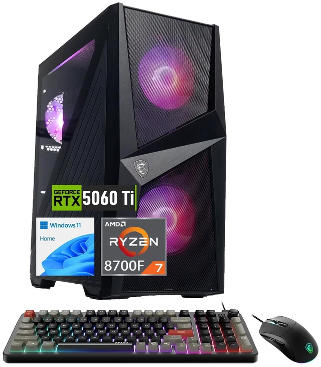 Main image of MSI Codex Z2 Gaming Tower Desktop, AMD Ryzen 7 8700F, NVIDIA GeForce RTX 5060 Ti, 64GB DDR5 UDIMM, 2TB SSD, Wi-Fi 7, Windows 11 Home, Wired Keyboard & Wired Keyboard, RGB Backlit KB, HDMI, Black
