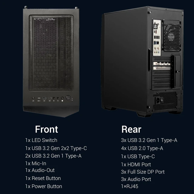Alt view image 7 of 7 - MSI Codex Z2 Gaming Tower Desktop, AMD Ryzen 7 8700F, NVIDIA GeForce RTX 5060 Ti, 64GB DDR5 UDIMM, 2TB SSD, Wi-Fi 7, Windows 11 Home, Wired Keyboard & Wired Keyboard, RGB Backlit KB, HDMI, Black