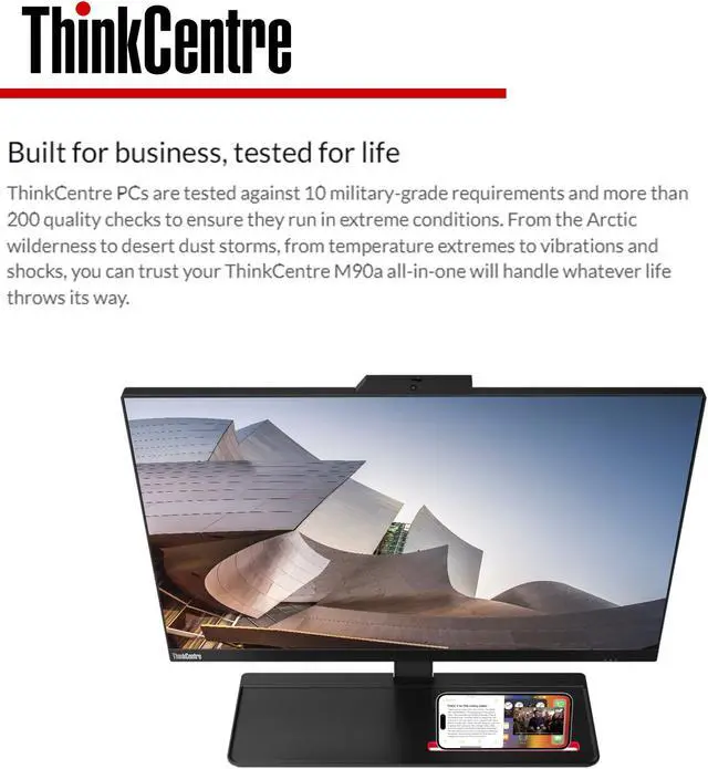 Alt view image 2 of 7 - Lenovo ThinkCentre M90 Business All-in-One Desktop, 23.8" FHD Screen, Intel Core i5-10500, 16GB RAM, 512GB SSD, Webcam, DVD-RW, DisplayPort, RJ-45, Wi-Fi 6, Windows 11 Pro