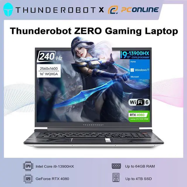 Main image of Thunderobot ZERO (2024) Gaming Laptop, 16" QHD+ 240hz Display, Intel Core i9-13900HX, NVIDIA GeForce 4080, 64GB DDR5 RAM, 2TB SSD, RGB Backlit Keyboard, Wi-Fi 6, Windows 11 Home, White