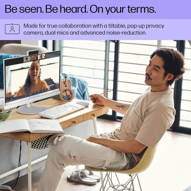 Alt view image 4 of 5 - HP 27 Newest i7 All in One Desktop, 27" FHD Display, Intel Core i7-1355U, 16GB RAM, 2TB SSD, Wired Keyboard & Mouse, IR Camera, HDMI, RJ45, Wi-Fi 6, Windows 11 Home, White