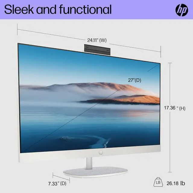 Alt view image 3 of 5 - HP 27 Newest i7 All in One Desktop, 27" FHD Display, Intel Core i7-1355U, 16GB RAM, 2TB SSD, Wired Keyboard & Mouse, IR Camera, HDMI, RJ45, Wi-Fi 6, Windows 11 Home, White
