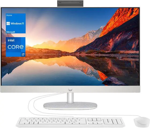 Main image of HP 27 Newest i7 All in One Desktop, 27" FHD Display, Intel Core i7-1355U, 16GB RAM, 2TB SSD, Wired Keyboard & Mouse, IR Camera, HDMI, RJ45, Wi-Fi 6, Windows 11 Home, White