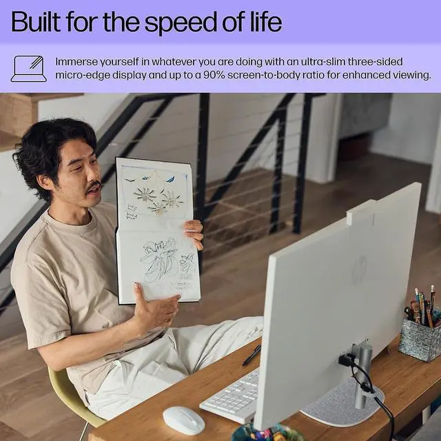 Alt view image 5 of 5 - HP 27 Newest i7 All in One Desktop, 27" FHD Display, Intel Core i7-1355U, 16GB RAM, 2TB SSD, Wired Keyboard & Mouse, IR Camera, HDMI, RJ45, Wi-Fi 6, Windows 11 Home, White