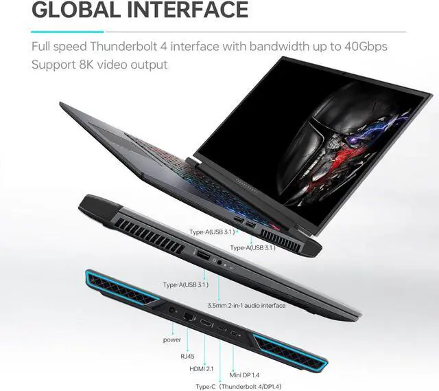 Alt view image 6 of 7 - Thunderobot ZERO 16 Gaming Laptop, 16" WQXGA 2560 * 1600 240hz 2.5K Display, 14th Intel Core i9-14900HX, GeForce RTX 4080, 32GB DDR5 RAM, 1TB SSD, RGB Backlit Keyboard, Wi-Fi 6, Windows 11 Home, Grey