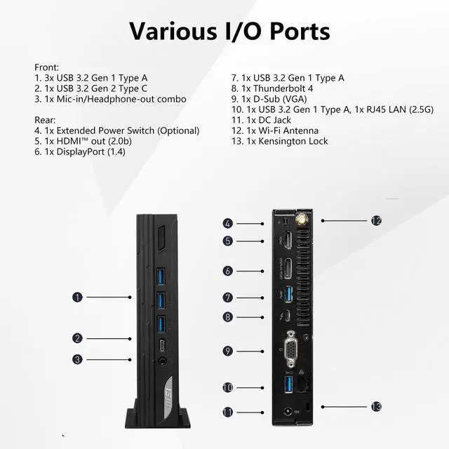 Alt view image 7 of 7 - MSI PRO DP10 Mini Desktop Computer, Intel 6-Core Processor, 16GB RAM, 256GB SSD, Support 4-Monitor 4K, Wi-Fi 6E, Wired KB & Mouse, Windows 11 Pro, Black