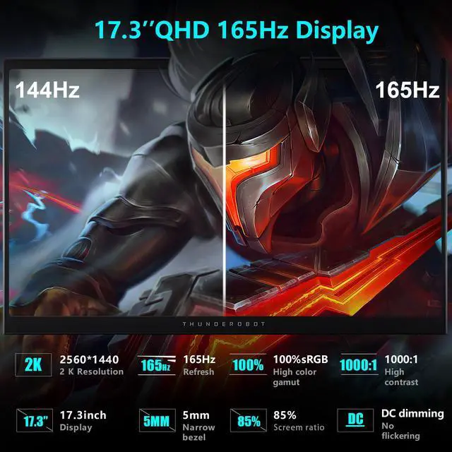 Alt view image 4 of 7 - Thunderobot Storm 17 Gaming Laptop, 17.3" QHD 165Hz, Intel Core i7-13620H, GeForce RTX 5070, 32GB DDR5, 1TB SSD, HDMI, Wi-Fi 6, Windows 11 Home, Black