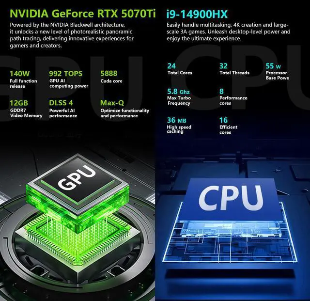 Alt view image 2 of 7 - Thunderobot Radiant 16 QHD+ 300Hz Gaming Laptop, Intel Core i9-14900HX, GeForce RTX 5070 Ti, 64GB DDR5 RAM, 4TB SSD, Wi-Fi 6, Windows 11 Home, Black