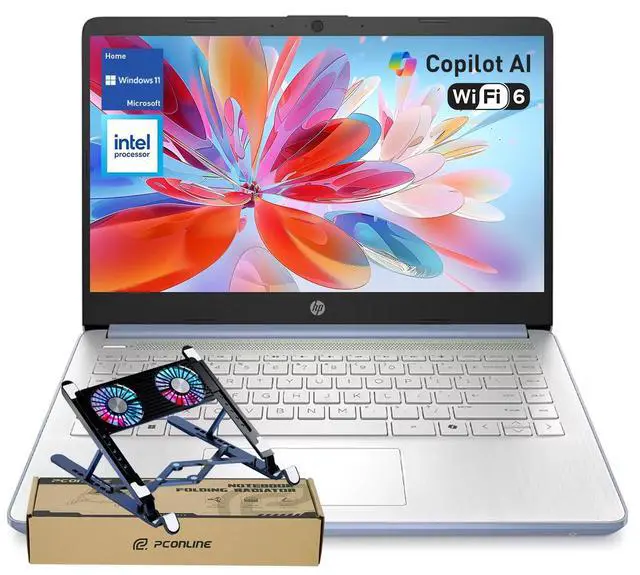 Main image of HP dq6012dx 14" Laptop, Intel N150 Processor (Up to 3.6GHz), 4GB RAM, 128GB eMMC Storage, 14-inch Micro-Edge Display, Wi-Fi 6, Webcam, HDMI, Windows 11 Home in S Mode, Blue, Bundle PCO Cooler (Blue)