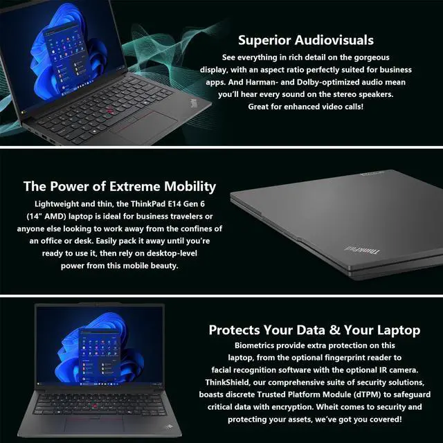Alt view image 7 of 7 - Lenovo ThinkPad E14 Gen 7 Business Laptop, 14" FHD+, AMD Ryzen 7 250, 12GB RAM, 512GB SSD, Wi-Fi 6, Backlit Keyboard, Windows 11 Pro, ADATA UC310 64GB, Black