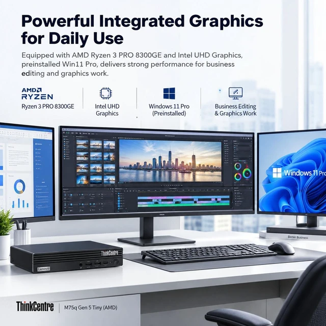 Alt view image 4 of 6 - Lenovo ThinkCentre M75q Business MFF Desktop, AMD Ryzen 3 8300GE, 32GB DDR5 RAM, 2TB SSD, Wi-Fi 6, Windows 11 Pro, Black