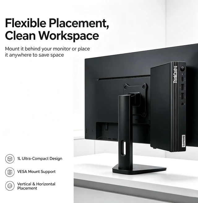 Alt view image 3 of 6 - Lenovo ThinkCentre M75q Business MFF Desktop, AMD Ryzen 3 8300GE, 32GB DDR5 RAM, 2TB SSD, Wi-Fi 6, Windows 11 Pro, Black