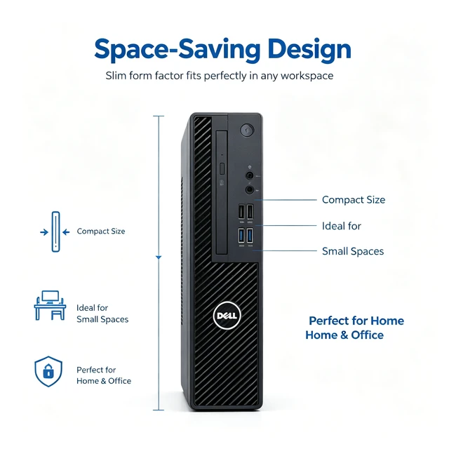 Alt view image 5 of 5 - DELL Slim ECS1250 Tower Desktop, Intel Core i3-14100, 8GB DDR5 UDIMM, 512GB PCIe M.2 SSD, Wi-Fi 6, Windows 11 Home, Wired Keyboard & Wired Mouse, HDMI, RJ45, Black