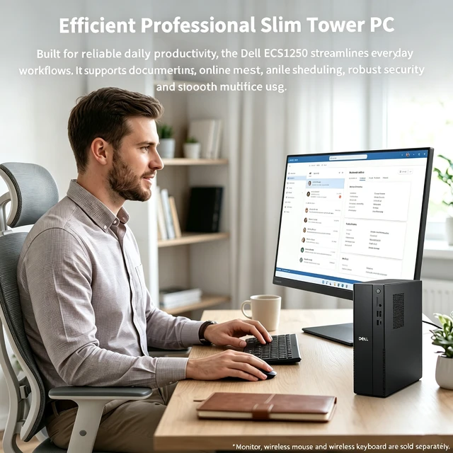 Alt view image 4 of 5 - DELL Slim ECS1250 Tower Desktop, Intel Core i3-14100, 8GB DDR5 UDIMM, 512GB PCIe M.2 SSD, Wi-Fi 6, Windows 11 Home, Wired Keyboard & Wired Mouse, HDMI, RJ45, Black