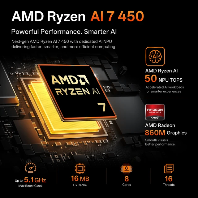 Alt view image 3 of 7 - HP OmniStudio 27-cw0100m Premium All-in-One, 27" QHD, AMD Ryzen AI 7 450, 32GB DDR5 RAM, 1TB SSD, Wi-Fi 6, Windows 11 Pro, Wired Keyboard & Wired Mouse, Webcam, Copilot+ PC, Black