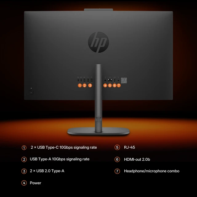 Alt view image 7 of 7 - HP OmniStudio 27-cw0100m Premium All-in-One, 27" QHD, AMD Ryzen AI 7 450, 16GB DDR5 RAM, 2TB SSD, Wi-Fi 6, Windows 11 Home, Wired Keyboard & Wired Mouse, Webcam, Copilot+ PC, Black