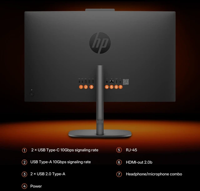 Alt view image 7 of 7 - HP OmniStudio 27-cw0100m Premium All-in-One, 27" QHD, AMD Ryzen AI 7 450, 32GB DDR5 RAM, 1TB SSD, Wi-Fi 6, Windows 11 Home, Wired Keyboard & Wired Mouse, Webcam, Copilot+ PC, Black