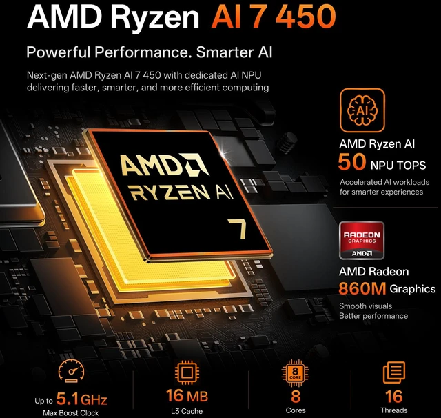 Alt view image 3 of 7 - HP OmniStudio 27-cw0100m Premium All-in-One, 27" QHD, AMD Ryzen AI 7 450, 32GB DDR5 RAM, 1TB SSD, Wi-Fi 6, Windows 11 Home, Wired Keyboard & Wired Mouse, Webcam, Copilot+ PC, Black