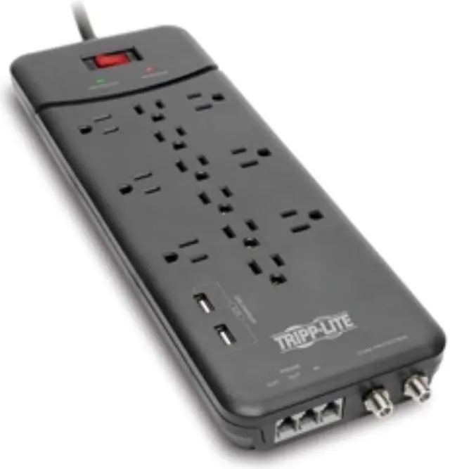 Alt view image 12 of 14 - Tripp Lite Surge Protector Power Strip 12 Outlets, 2 USB Charging Ports Tel/Modem/Coax