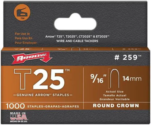 Alt view image 11 of 11 - Arrow Fastener 259 T25 9/16 Inch (14mm) Staples, 1000/Pk
