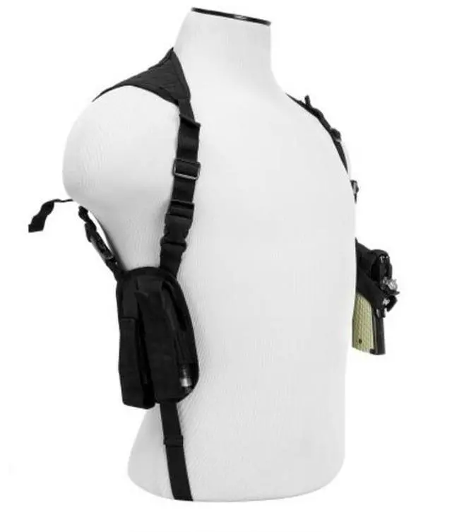 Alt view image 8 of 15 - VISM Ambidextrous Black Shoulder Holster/Double Magazine Holder