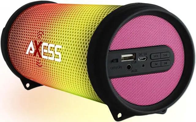 Alt view image 3 of 6 - AXESS PERSONAL LED BLUETOOTH PORTABLE SPEAKER W/AM-FM RADIO, USB, AUX AND LANYARD-PINK