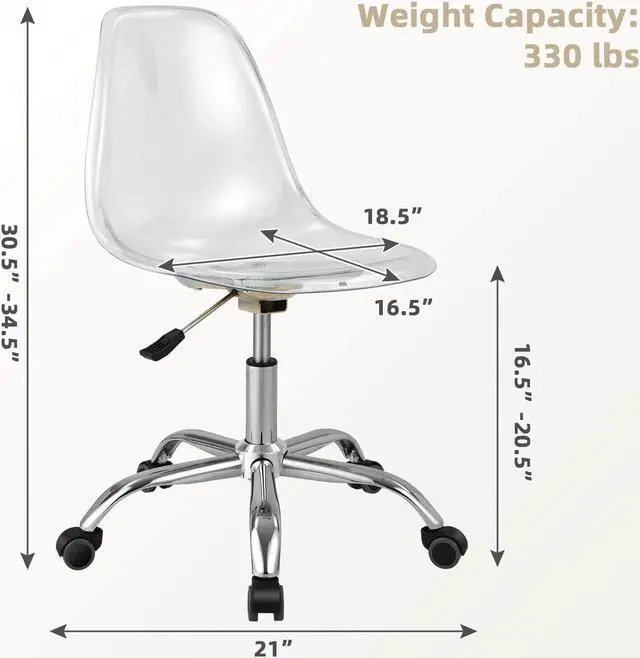 Alt view image 5 of 7 - SlickBlue Swivel Acrylic Armless Adjustable Height Office Chair