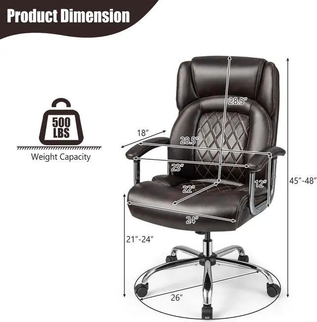 Alt view image 2 of 7 - Height Adjustable Big and Tall Office Chair Computer Desk Chair with Metal Base