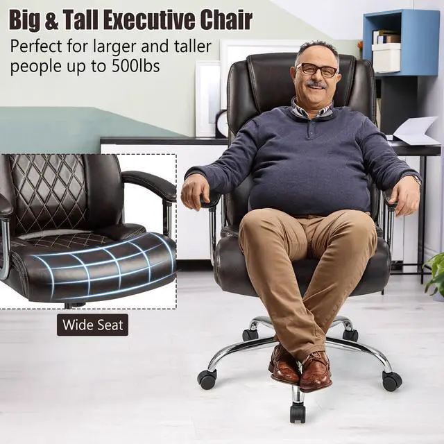 Alt view image 7 of 7 - Height Adjustable Big and Tall Office Chair Computer Desk Chair with Metal Base