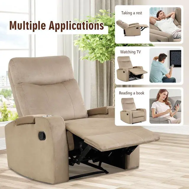 Alt view image 5 of 7 - Recliner Chair Single Sofa Lounger with Arm Storage and Cup Holder for Living Room-Brown