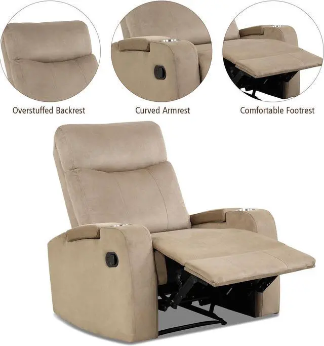 Alt view image 4 of 7 - Recliner Chair Single Sofa Lounger with Arm Storage and Cup Holder for Living Room-Brown