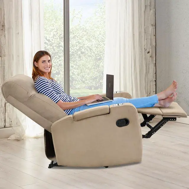 Alt view image 6 of 7 - Recliner Chair Single Sofa Lounger with Arm Storage and Cup Holder for Living Room-Brown