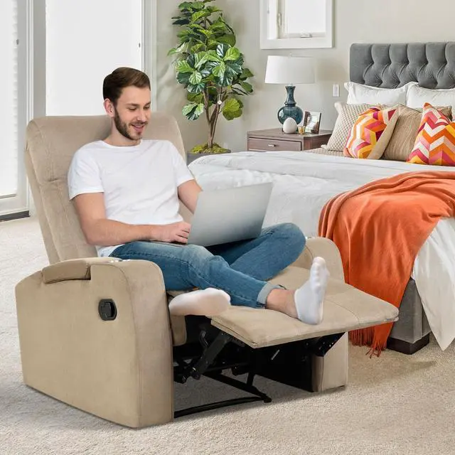 Alt view image 7 of 7 - Recliner Chair Single Sofa Lounger with Arm Storage and Cup Holder for Living Room-Brown