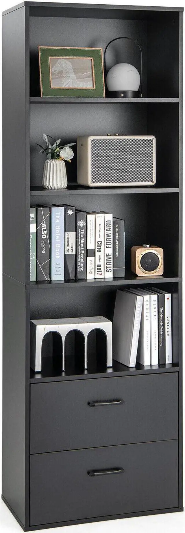 Alt view image 4 of 7 - SlickBlue 6-Tier Tall Freestanding Bookshelf with 4 Open Shelves and 2 Drawers