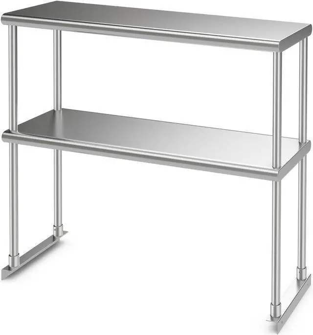 Main image of 36 x 12 Inch Kitchen Stainless Steel Overshelf with Adjustable Lower Shelf