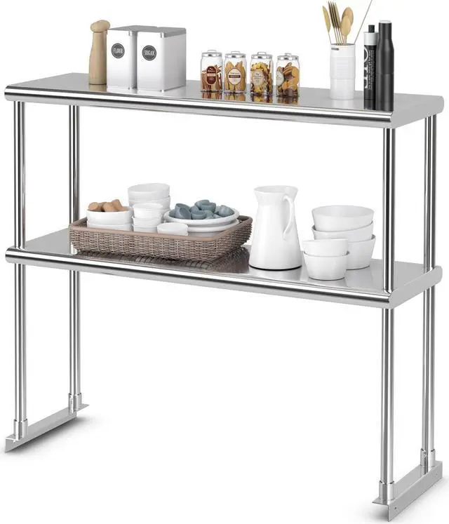 Alt view image 2 of 7 - 36 x 12 Inch Kitchen Stainless Steel Overshelf with Adjustable Lower Shelf