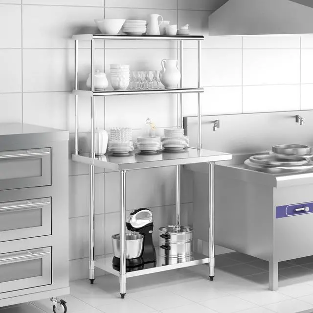 Alt view image 4 of 7 - 36 x 12 Inch Kitchen Stainless Steel Overshelf with Adjustable Lower Shelf