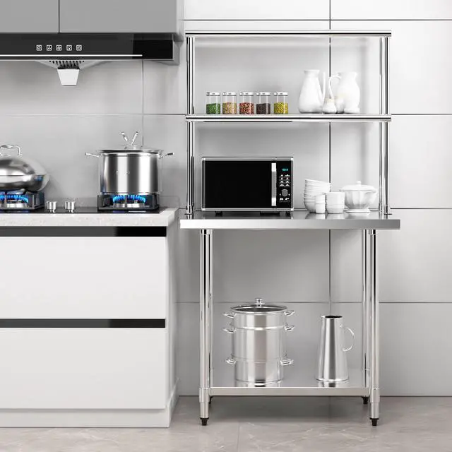 Alt view image 3 of 7 - 36 x 12 Inch Kitchen Stainless Steel Overshelf with Adjustable Lower Shelf