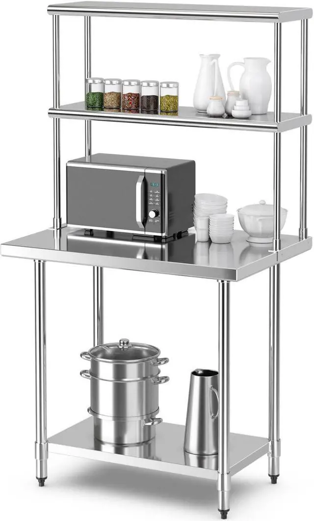 Alt view image 5 of 7 - 36 x 12 Inch Kitchen Stainless Steel Overshelf with Adjustable Lower Shelf