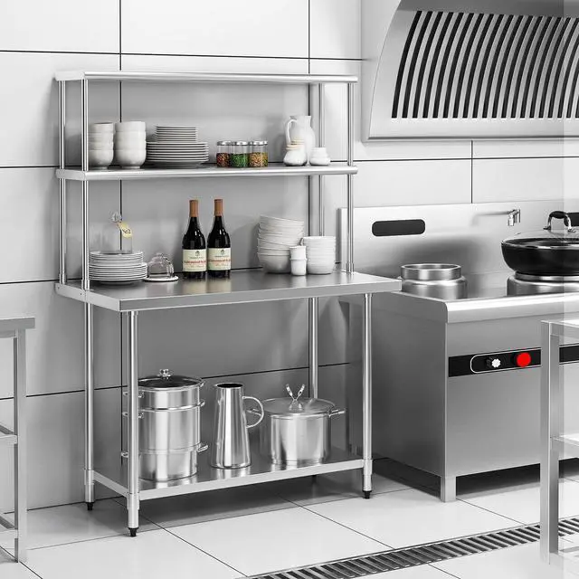 Alt view image 5 of 7 - 48 x 12 Inch Kitchen Stainless Steel Overshelf with Adjustable Lower Shelf