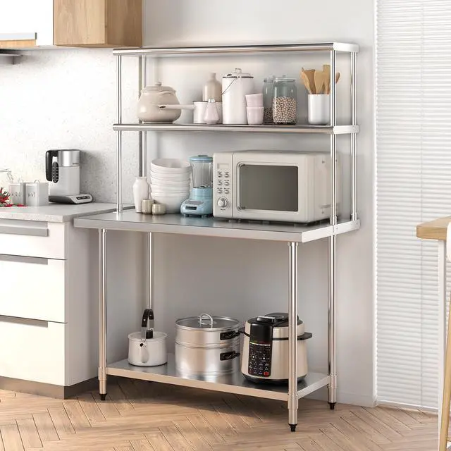 Alt view image 3 of 7 - 48 x 12 Inch Kitchen Stainless Steel Overshelf with Adjustable Lower Shelf