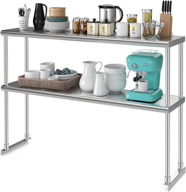 Alt view image 2 of 7 - 48 x 12 Inch Kitchen Stainless Steel Overshelf with Adjustable Lower Shelf