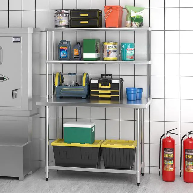 Alt view image 7 of 7 - 48 x 12 Inch Kitchen Stainless Steel Overshelf with Adjustable Lower Shelf