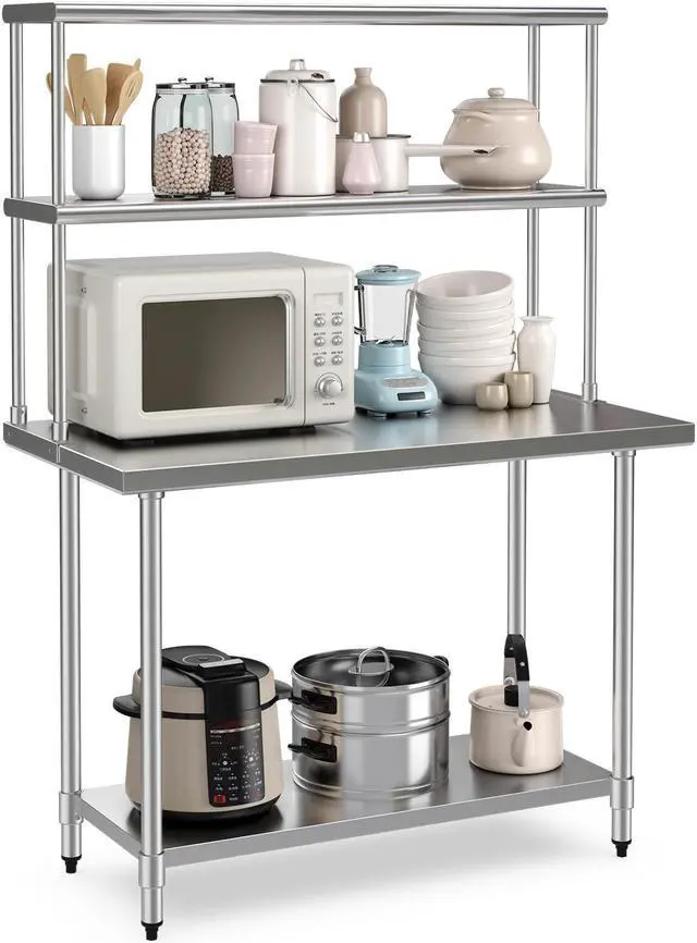 Alt view image 4 of 7 - 48 x 12 Inch Kitchen Stainless Steel Overshelf with Adjustable Lower Shelf