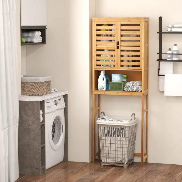 Alt view image 3 of 7 - SlickBlue Bamboo Over The Toilet Storage Cabinet Bathroom with Adjustable Shelf